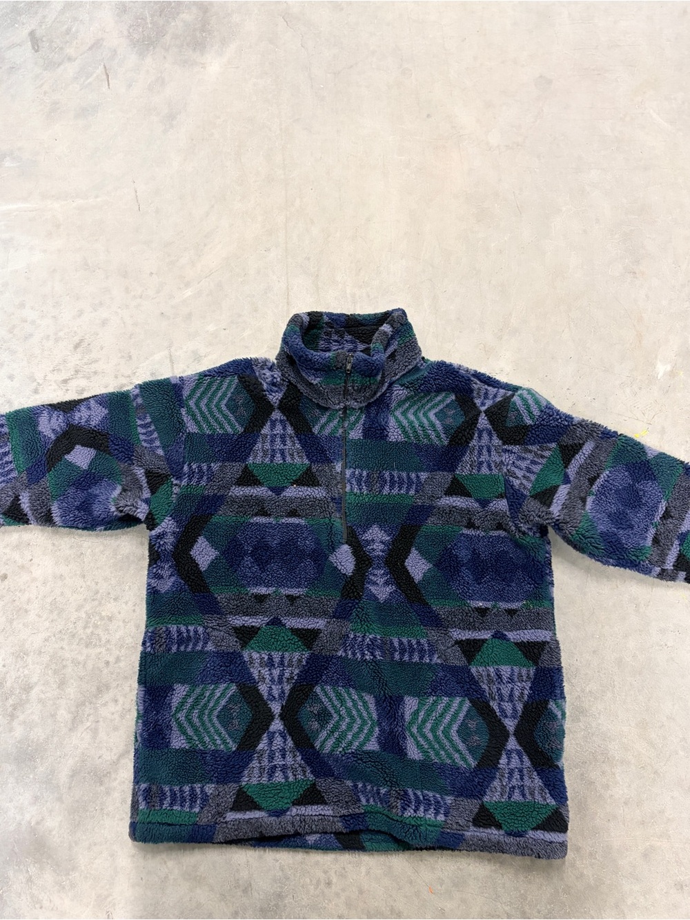Eastern Mountain Sports Blue & Green Geometric Zip-Up Fleece Sweater